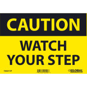 Caution Watch Your Step Sign, 7x10, Pressure Sensitive Vinyl