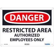 Danger Restricted Area Authorized Employees Only Sign, 10x14, Rigid Plastic