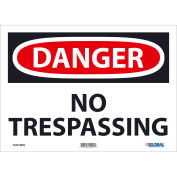 Danger No Trespassing Sign, 10x14, Pressure Sensitive Vinyl