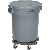 Global Industrial 20 Gallon Plastic Trash Can with Lid & Dolly, Gray