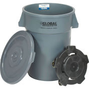 Global Industrial 44 Gallon Plastic Trash Can with Lid & Dolly, Gray