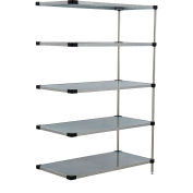 Nexel 5 Tier Solid Galvanized Steel Shelving Add-On Unit, 48"W x 24"D x 63"H