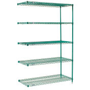 Nexel 5 Tier Wire Shelving Add-On Unit, 24"W x 21"D x 63"H, Green Epoxy Finish
