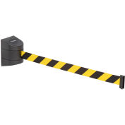 Global Industrial Wall Mount Retractable Belt Barrier, Black Case W/30' Black/Yellow Belt