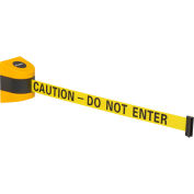 Global Industrial Wall Mount Retractable Belt Barrier, Yellow Case W/30' Yellow "Caution" Belt