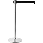 Global Industrial Retractable Belt Barrier, 40" Stainless Steel Post, 7-1/2' Black Belt, Qty 2