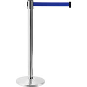 Global Industrial Retractable Belt Barrier, 40" Stainless Steel Post, 7-1/2' Blue Belt, Qty 2