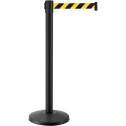 Global Industrial Retractable Belt Barrier, 40" Black Post, 7-1/2' Black/Yellow Belt, Qty 2