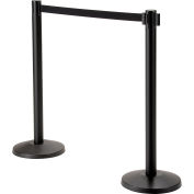 Global Industrial Retractable Belt Barrier, 40" Black Post, 10' Black Belt - Pkg Qty 2