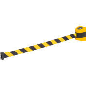 Global Industrial Magnetic Retractable Belt Barrier, Yellow Case W/15' Black/Yellow Belt