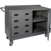 Durham Mfg. Mobile Bench Workstation, Locking Door/4 Drawers, Shelf, 54-1/16"Wx18-1/4"Dx36-3/8"H