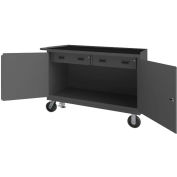 Durham Mfg Mobile Bench Cabinet, Rubber Top, 2 Doors 2 Drawers, 54-1/8"W x 24-1/4"D, Gray