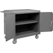 Durham Mfg. Mobile Bench Cabinet, 2 Doors, Shelf, 42-1/8"W x 25-13/16"D, Gray