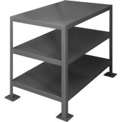Durham Mfg. Stationary Machine Table W/ 3 Shelves, Steel Square Edge, 39-1/4"W x 26-3/4"D, Gray