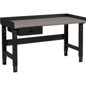 Global Industrial Adjustable Height Workbench w/Drawer, Black, Steel Square Edge Top, 60" x 36"