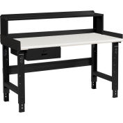 Global Industrial 72 x 30 Adj Height Workbench w/Drawer & Riser, Plastic Laminate Safety Top