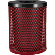 Global Industrial 36 Gallon Outdoor Diamond Steel Trash Can With Flat Lid, Red