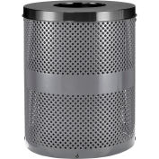Global Industrial Thermoplastic Coated Perforated Receptacle w/Flat Lid, 32 Gallon, Gray