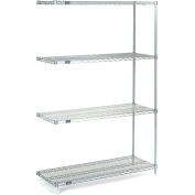 Nexel Stainless Steel, 5 Tier, Wire Shelving Add-On Unit, 42"W x 14"D x 86"H