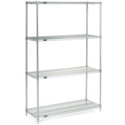 Nexel 4 Tier Wire Shelving Starter Unit, Stainless Steel, 54"W x 21"D x 74"H