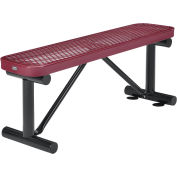 48"L Outdoor Steel Flat Bench, Expanded Metal, Red