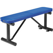 48"L Outdoor Steel Flat Bench, Perforated Metal, Blue