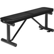 48"L Outdoor Steel Flat Bench, Perforated Metal, Black