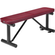 48"L Outdoor Steel Flat Bench, Perforated Metal, Red