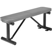48"L Outdoor Steel Flat Bench, Perforated Metal, Gray