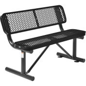 48"L Outdoor Steel Bench with Backrest, Expanded Metal, Black