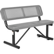 48"L Outdoor Steel Bench with Backrest, Expanded Metal, Gray