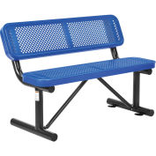 48"L Outdoor Steel Bench with Backrest, Perforated Metal, Blue