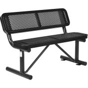 48"L Outdoor Steel Bench with Backrest, Perforated Metal, Black