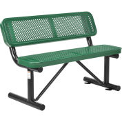 48"L Outdoor Steel Bench with Backrest, Perforated Metal, Green