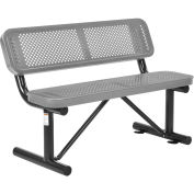 48"L Outdoor Steel Bench with Backrest, Perforated Metal, Gray