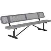96" Perforated Metal Outdoor Picnic Bench with Backrest, Gray