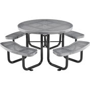 46" Round Perforated Metal Outdoor Picnic Table, 84"W x 84"D Overall, Gray