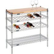 Nexel Chrome Wine Display Unit, Wood Top, 48"W x 14"D x 34"H, 4 Tier