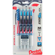 Pentel EnerGel RTX Retractable Gel Pen, 0.7mm, Black Ink, Red/White/Blue Barrel, 5/Pack