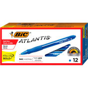 BIC Velocity Atlantis Bold Retractable BP Pen, 1.6mm, Blue Ink, Trans-Blue Barrel, Dozen