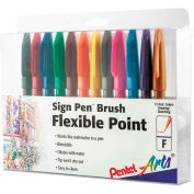 Pentel Arts Sign Pen Flexible Point Marker Pen, Fine Brush Tip, Assorted Colors, Dozen