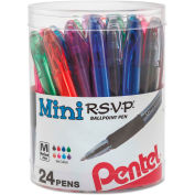 Pentel R.S.V.P. Mini Stick Ballpoint Pen, Medium 1mm, Assorted Ink/Barrel, 24/Pack