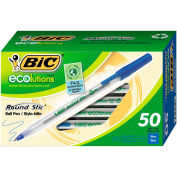 BIC Ecolutions Round Stic Stick Ballpoint Pen, 1mm, Blue Ink, Clear Barrel, 50/Pack