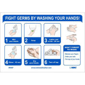 7" x 14" Fight Germs By Washing Your Hands Sticker, Vinyl Adhesive