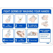 10" x 14" Fight Germs By Washing Your Hands Sign, Plastic