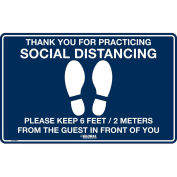 16"W x 10"H Social Distancing Floor Sign, Vinyl Adhesive, Dark Blue