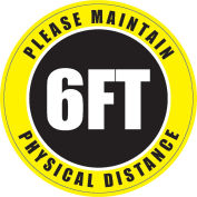 6'' Round Please Maintain Physical Distance Sign, Vinyl Adhesive