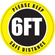 6'' Round Please Keep Safe Distance Sign, Vinyl Adhesive