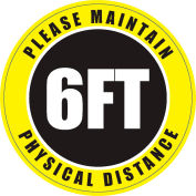 Please Maintain Physical Distance Sign, 8'' Round, Vinyl Adhesive