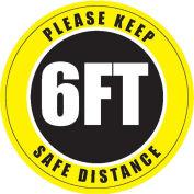 12'' Round Please Keep Safe Distance Sign, Vinyl Adhesive